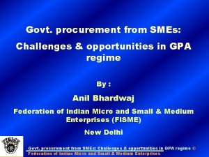 Govt procurement from SMEs Challenges opportunities in GPA