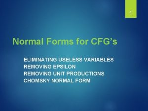 1 Normal Forms for CFGs ELIMINATING USELESS VARIABLES