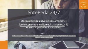 Sote Peda 247 Mngaktrskap i utvecklingssamarbetet Servicesystemets nulge