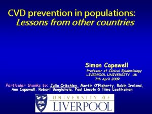 CVD prevention in populations Lessons from other countries