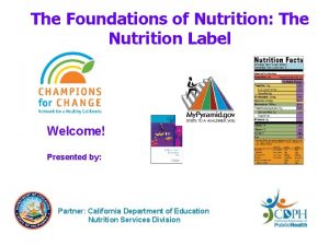 The Foundations of Nutrition The Nutrition Label Welcome