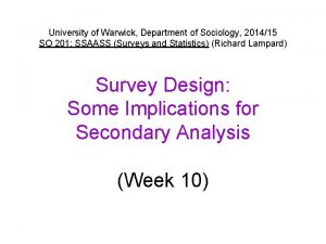 University of Warwick Department of Sociology 201415 SO