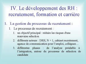 IV Le dveloppement des RH recrutement formation et