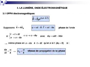 3 LA LUMIRE ONDE LECTROMAGNTIQUE 3 1 OPPH