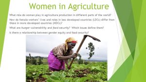 Women in Agriculture What role do women play