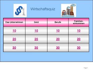 Wirtschaftsquiz Das Unternehmen Geld Berufe Familieneinkommen 10 10