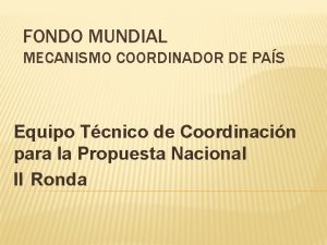 FONDO MUNDIAL MECANISMO COORDINADOR DE PAS Equipo Tcnico