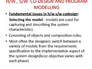 HW SW CODESIGN AND PROGRAM MODELLING Fundamental issues