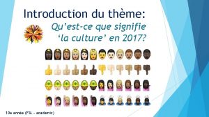 Introduction du thme Questce que signifie la culture