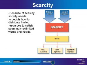 Scarcity Because of scarcity society needs to decide