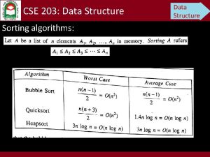 CSE 203 Data Structure Sorting algorithms Data Structure