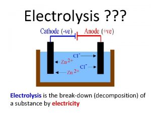 Electrolysis Electrolysis is the breakdown decomposition of a