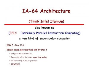 IA64 Architecture Think Intel Itanium also known as