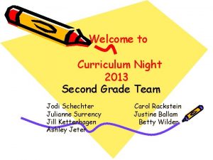 Welcome to Curriculum Night 2013 Second Grade Team