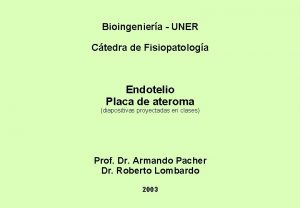 Bioingeniera UNER Ctedra de Fisiopatologa Endotelio Placa de