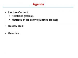 Agenda Lecture Content Relations Relasi Matrices of Relations