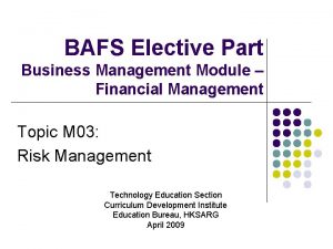 BAFS Elective Part Business Management Module Financial Management