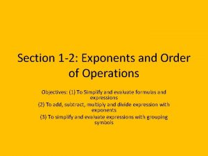 Section 1 2 Exponents and Order of Operations