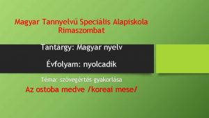 Magyar Tannyelv Specilis Alapiskola Rimaszombat Tantrgy Magyar nyelv