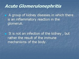 Acute Glomerulonephritis n n A group of kidney
