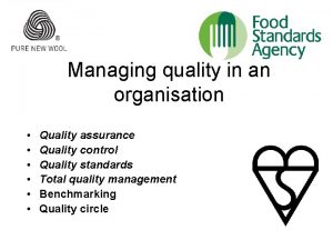 Managing quality in an organisation Quality assurance Quality