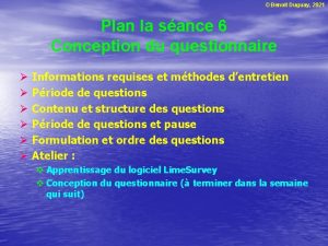 Benoit Duguay 2021 Plan la sance 6 Conception