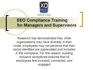 EEO Compliance Training for Managers and Supervisors Research