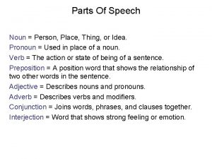 Parts Of Speech Noun Person Place Thing or