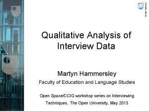 Qualitative Analysis of Interview Data Martyn Hammersley Faculty