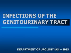 INFECTIONS OF THE GENITOURINARY TRACT DEPARTMENT OF UROLOGY