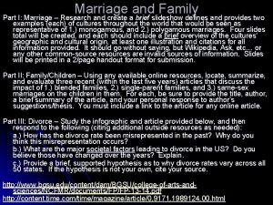 Marriage and Family Part I Marriage Research and