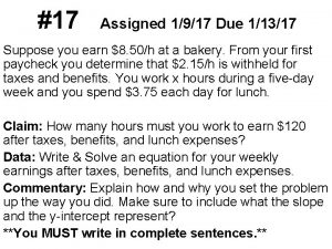 17 Assigned 1917 Due 11317 Suppose you earn