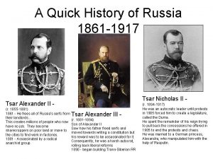 A Quick History of Russia 1861 1917 Tsar