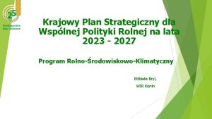 Krajowy Plan Strategiczny dla Wsplnej Polityki Rolnej na