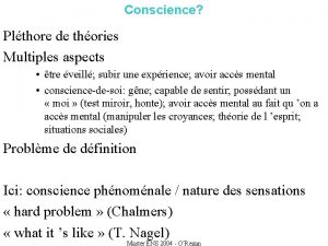 Conscience Plthore de thories Multiples aspects tre veill