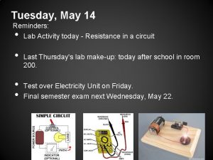 Tuesday May 14 Reminders Lab Activity today Resistance