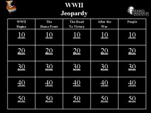 WWII Jeopardy WWII Begins The Home Front The