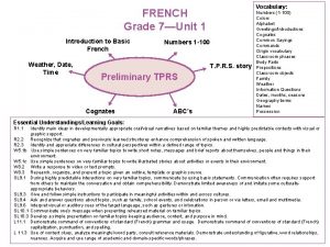 Vocabulary FRENCH Grade 7Unit 1 Introduction to Basic