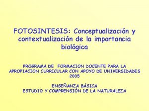 FOTOSINTESIS Conceptualizacin y contextualizacin de la importancia biolgica