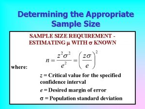 Determining the Appropriate Sample Size SAMPLE SIZE REQUIREMENT