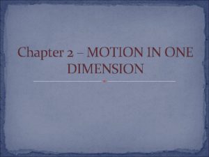 Chapter 2 MOTION IN ONE DIMENSION Chapter 2