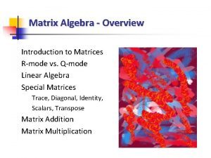 Matrix Algebra Overview Introduction to Matrices Rmode vs