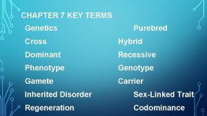 CHAPTER 7 KEY TERMS Genetics Purebred Cross Hybrid