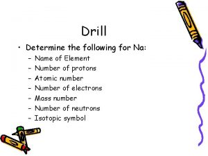 Drill Determine the following for Na Name of