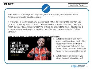 Do Now Handouts Page 1 Mae Jemison is