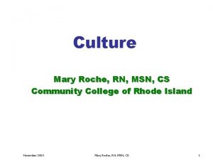 Culture Mary Roche RN MSN CS Community College