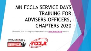 MN FCCLA SERVICE DAYS TRAINING FOR ADVISERS OFFICERS