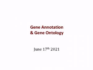 Gene Annotation Gene Ontology June 17 th 2021