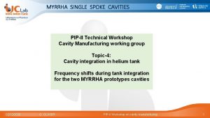 MYRRHA SINGLE SPOKE CAVITIES PIPII Technical Workshop Cavity