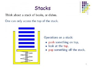 Stacks 1 Stacks l l A stack has